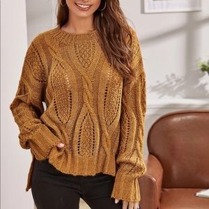 Slit High low hem drop shoulder sweater